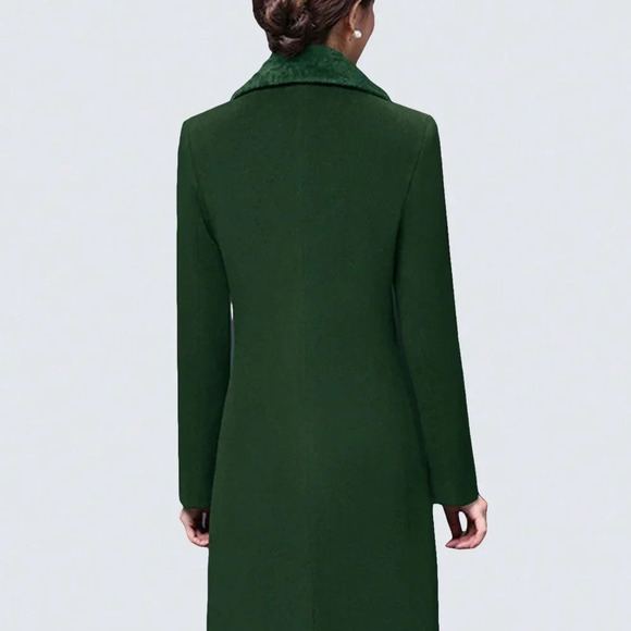 Green Casual Women's Stylish Double-Breasted Notched Lapel Midi Pea Coat - Picture 2 of 5
